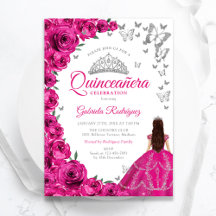 Quinceanera Floral Cor-de-Água Fuchsia Rosa