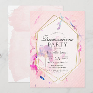 Convite Quinceañera Floral Cor de Água Rosa Esbranquiçada