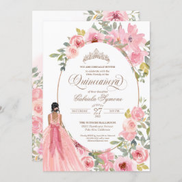 Convite Quinceanera Floral Cor de Água Rosa Esbranquiçada