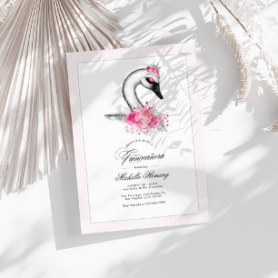 Convite Quinceañera Floral Cor-de-Rosa Branca