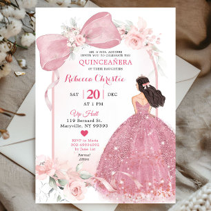 Convite Quinceañera Floral Cor-de-Rosa Esbranquiçada