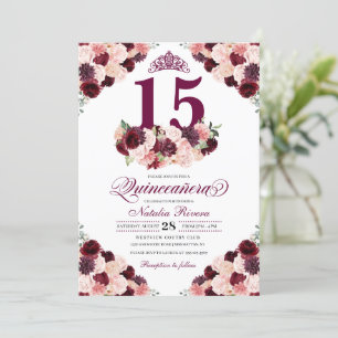 Convite Quinceanera Floral Cor-de-Rosa Esbranquiçada Burgu