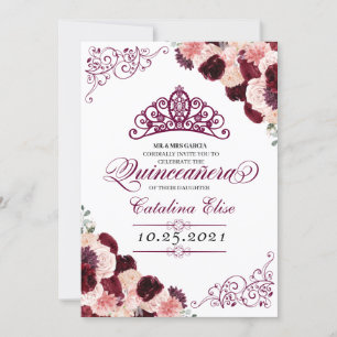 Convite Quinceanera Floral Cor-de-Rosa Esbranquiçada Burgu