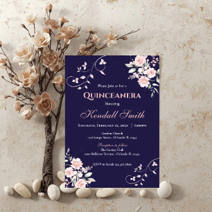 Convite Quinceanera Floral de Drak Azul e Rosa