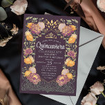 Convite Quinceanera Floral de Jardim Encantado Roxo<br><div class="desc">Celebre sua Quinceañera em um jardim encantado! Este convite apresenta uma fina estrutura de florais laranja e roxo com sotaques dourados contra um fundo roxo, acrescentando um toque de magia ao seu dia especial. Personalize para atender às suas necessidades. NOTA: O ouro apresentado neste produto NÃO é folha de alumínio...</div>