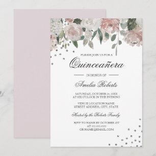 Convite Quinceanera Floral de Silver Silver