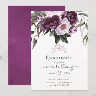 Convite Quinceañera Floral de Veludo Profundo