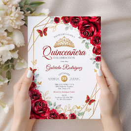 Convite Quinceanera Floral Dourada