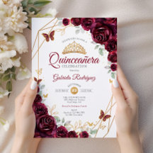 Quinceanera Floral Dourada Burgundy