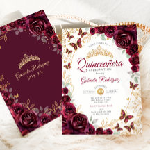 Quinceanera Floral Dourado Borgonha
