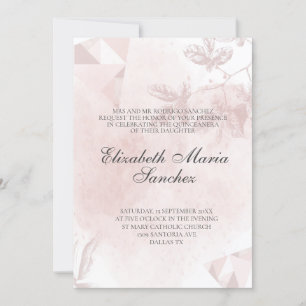 Convite Quinceañera Floral Elegante, cor-de-rosa, Dourada