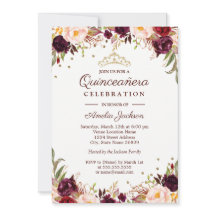 Quinceanera Floral Elegante Dourada Burgundy