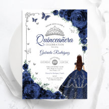 Quinceanera Floral Elegante Marinho Azul Silver