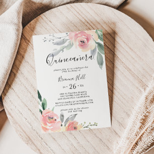 Convite Quinceañera Floral Elegante Rosa