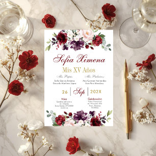 Convite Quinceanera Floral Espanhola