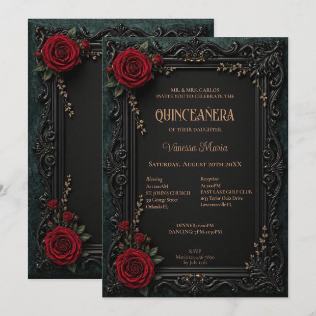 Convite Quinceanera Floral Halloween Gótico (Frente/Verso)