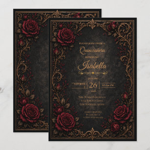 Convite Quinceanera Floral Halloween Gótico