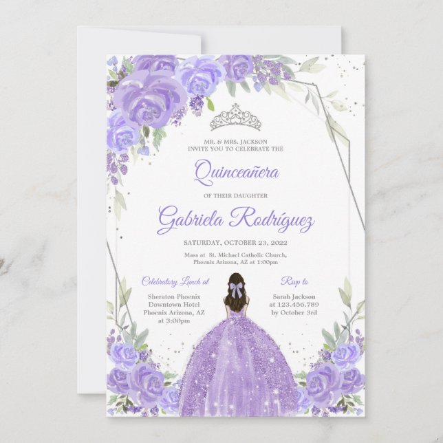 Convite Quinceanera Floral Invitation (Frente)