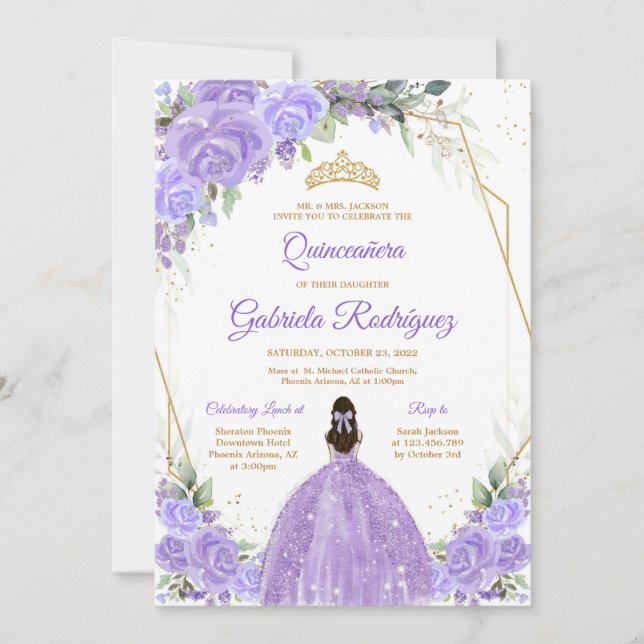 Convite Quinceanera Floral Invitation (Frente)