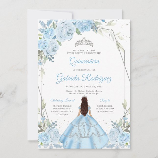 Convite Quinceanera Floral Invitation (Frente)