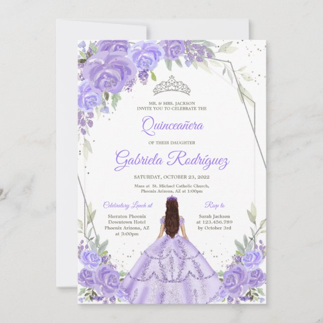 Convite Quinceanera Floral Invitation (Frente)