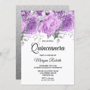 Convite Quinceanera Floral lavanda Prata Roxa
