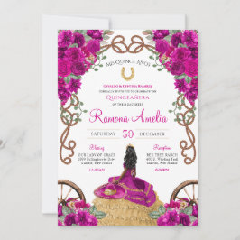 Convite Quinceañera Floral Magenta Rosa Ranhura Ocidental