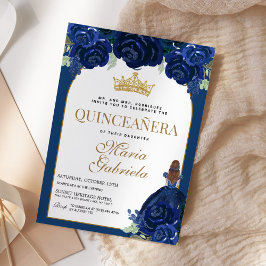 Convite Quinceanera Floral Marinho Azul Dourado Mis Quince