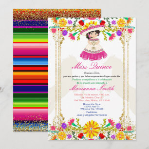 Convite Quinceañera Floral Mexicana Colorida Rosa