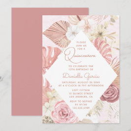 Convite Quinceañera Floral Moderna com Aquañera Rosa