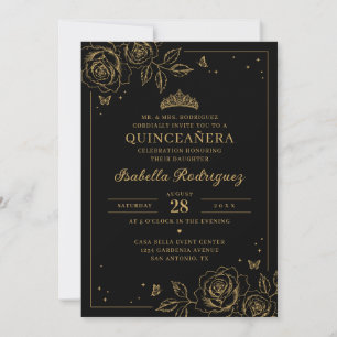 Convite Quinceañera Floral Ouro Preto