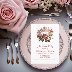 Convite Quinceañera Floral Pincesa 15 Coroa Aniversário