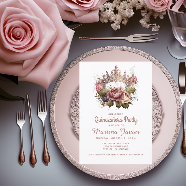 Convite Quinceañera Floral Pincesa 15 Coroa Aniversário (Criador carregado)