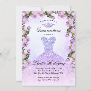 Convite Quinceanera Floral Puro-Claro