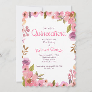 Convite Quinceañera Floral Rosa