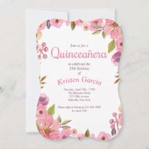 Convite Quinceañera Floral Rosa