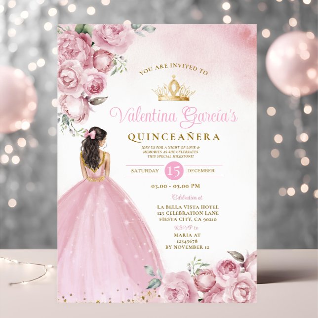 Convite Quinceañera Floral Rosa 15 Anos Flores Dourada Cor (Criador carregado)