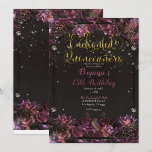 Convite Quinceañera Floral Rosa Berry Encantado