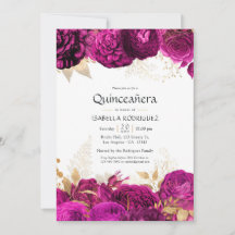 Quinceañera Floral Rosa Choque e Dourado
