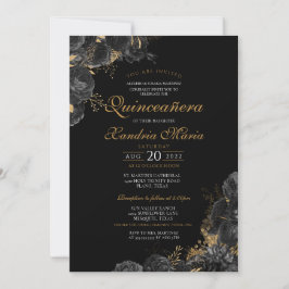 Convite Quinceanera Floral Rosa Dourada Elegante