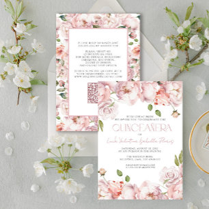 Convite Quinceanera Floral Rosa Elegante QR