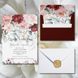 Convite Quinceañera Floral Rosa Esmagada