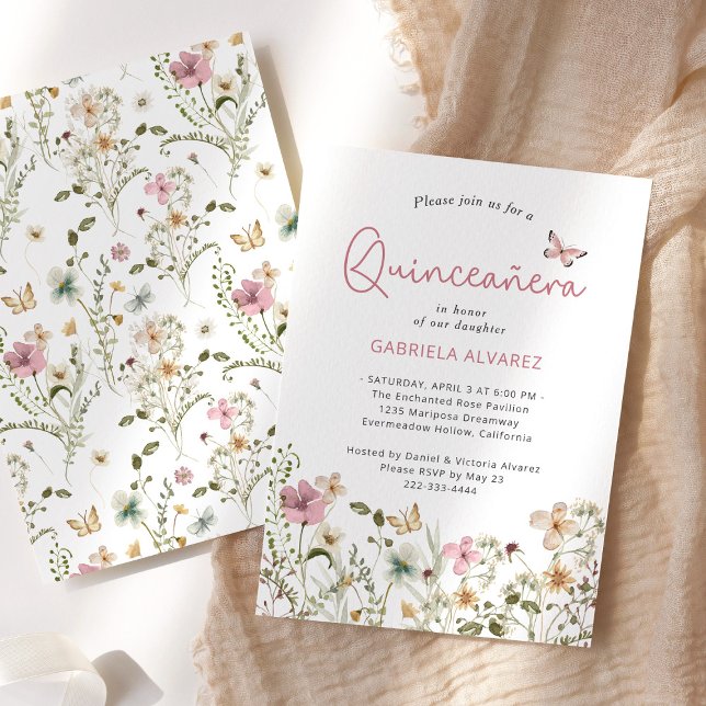Convite Quinceañera Floral Rosa Esmagada (Criador carregado)