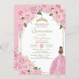 Convite Quinceanera Floral Rosa Quince Elegante
