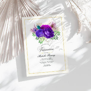 Convite Quinceañera Floral Roxa e Roxo de Carnaval