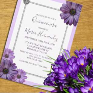 Convite Quinceanera Floral Roxo