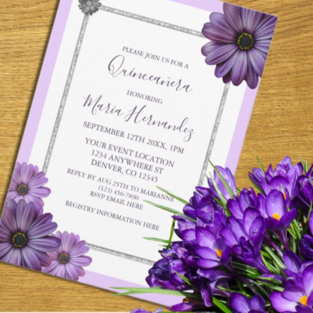 Convite Quinceanera Floral Roxo (Criador carregado)