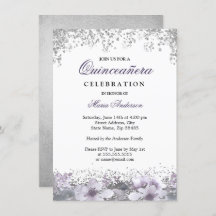 Quinceanera Floral Roxo De Silver Glitter