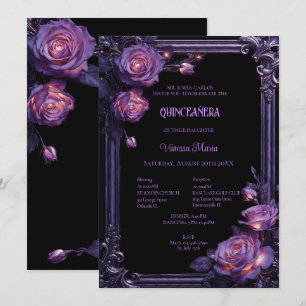 Convite Quinceanera Floral Roxo Halloween Gótico