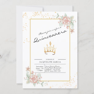 Convite Quinceañera Floral Script 15 Birthday